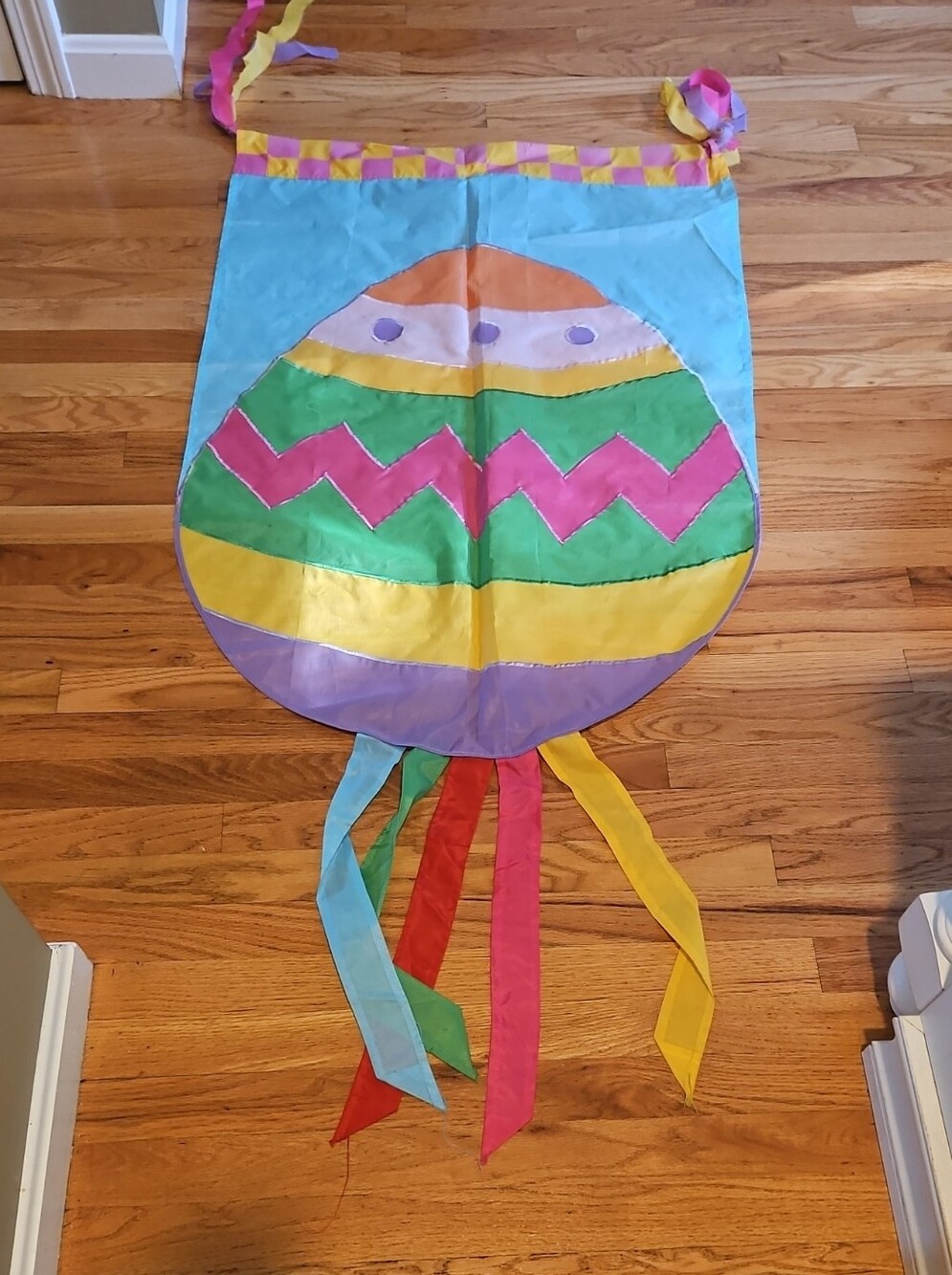 Easter Egg Ribbon Banner - Multi-Color Decorative Flag. Adorable. Smoke, Barely